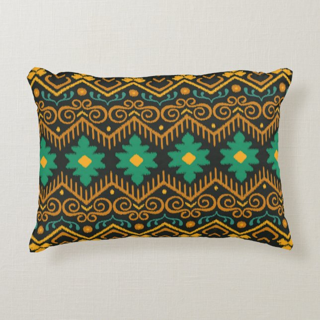 Embroidered Ikat Fabric Ethnic Design Accent Pillow (Front)