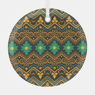 Embroidered Ikat Fabric Ethnic Design Glass Ornament