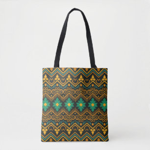 Embroidered Ikat Fabric Ethnic Design Tote Bag