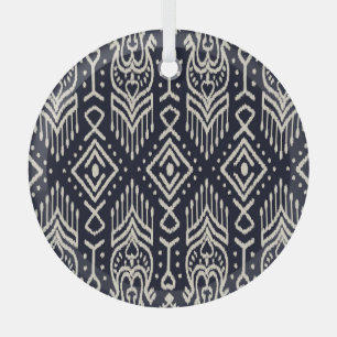 Embroidered Ikat Fabric: Ethnic Elegance. Glass Ornament