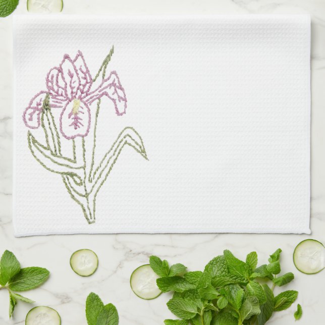 Embroidered Iris Design MoJo Kitchen towel (Folded)