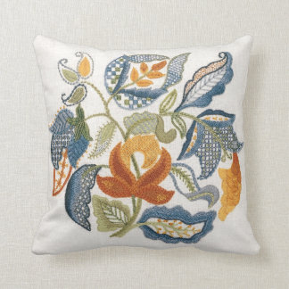 Embroidered Jacobean Leaves Throw Pillow