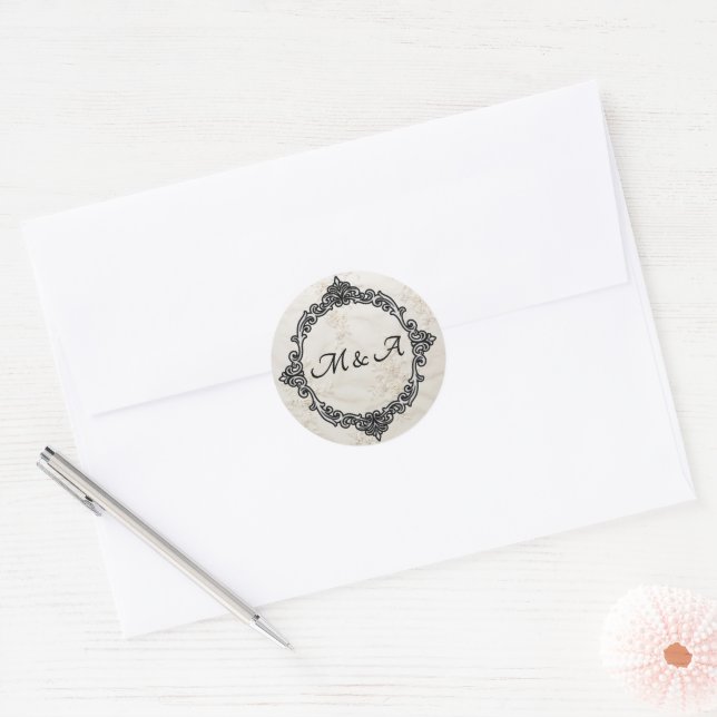 Embroidered Lace Wedding Round Sticker  (Envelope)