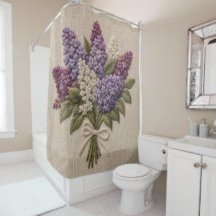 Embroidered Lilac Bouquet – Faux Embroidery Linen