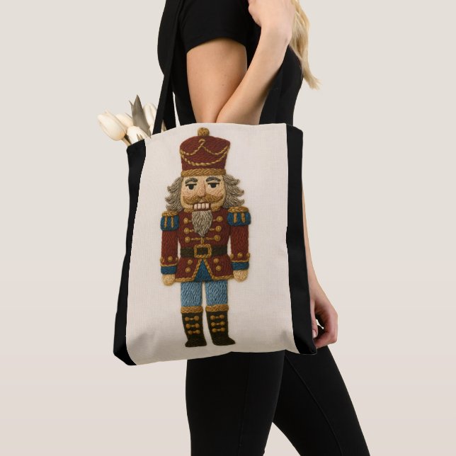 Embroidered Look Christmas Nutcracker Tote Bag (Close Up)