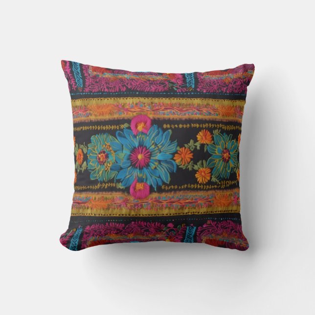 Embroidered Look Floral Throw Pillow (Front)