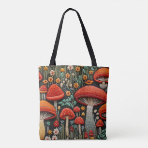 Embroidered Mushrooms Tote Bag