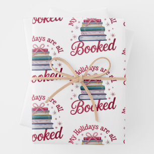 Embroidered My Holidays Are Booked Christmas Books Wrapping Paper Sheet