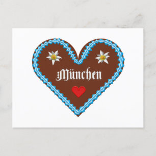 Embroidered Oktoberfest Munich gingerbread heart Postcard