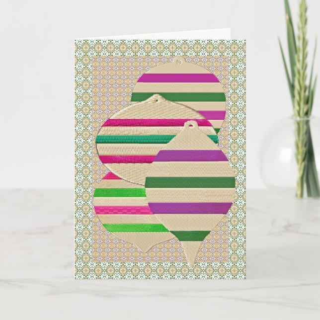 Embroidered ornaments holiday card (Front)
