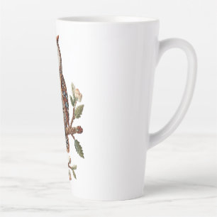 Embroidered Owl on Branch Rustic Nature Art Design Latte Mug