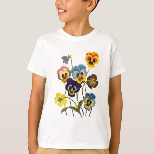 Embroidered Parade of Pansies T-Shirt