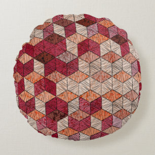 Embroidered patchwork seamless pattern. Bohemian. Round Pillow