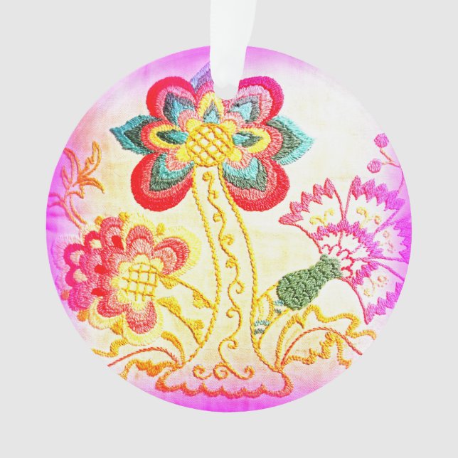 embroidered pink palm tree ornament (Front)