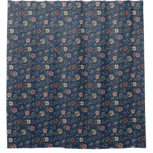 Embroidered plain wildflowers on denim background