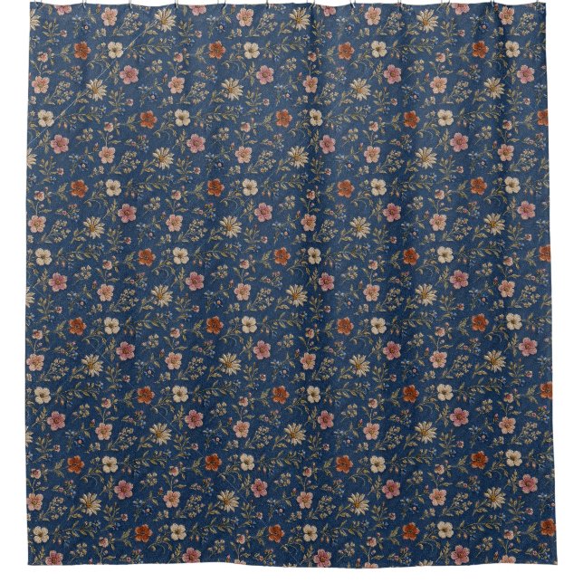 Embroidered plain wildflowers on denim background (Front)