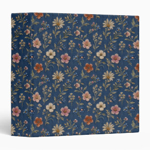 Embroidered plain wildflowers on denim background binder