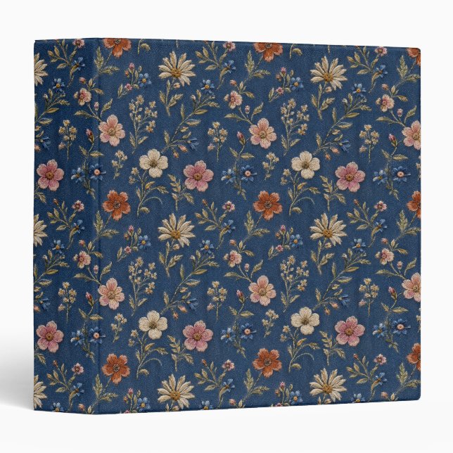 Embroidered plain wildflowers on denim background binder (Front/Spine)