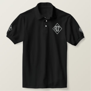 Embroidered REF black with white letters polo