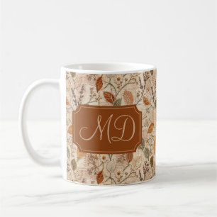 Embroidered Rustic Floral Fall Leaves Art Coffee Mug