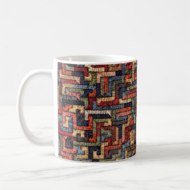 Embroidered seamless geometric pattern. Ethnic and Coffee Mug (Left)