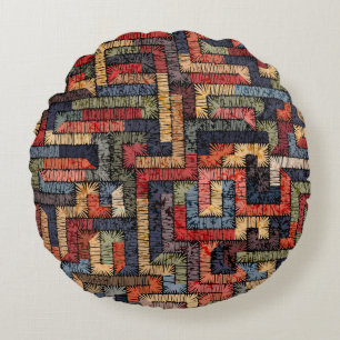 Embroidered seamless geometric pattern. Ethnic and Round Pillow