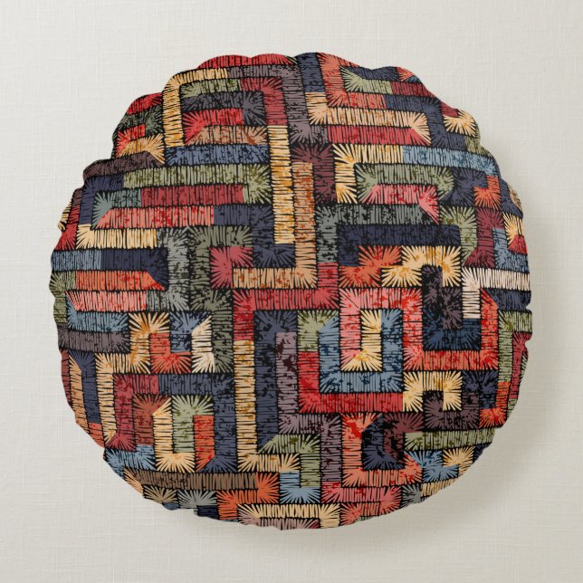 Embroidered seamless geometric pattern. Ethnic and Round Pillow (Front)