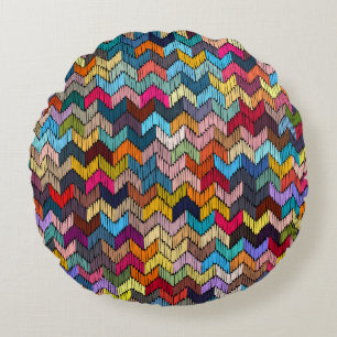 Embroidered seamless geometric pattern. Ornament E Round Pillow