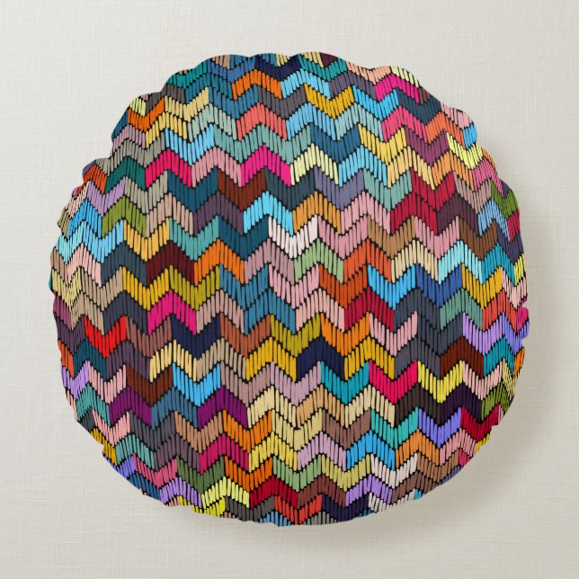 Embroidered seamless geometric pattern. Ornament E Round Pillow (Front)