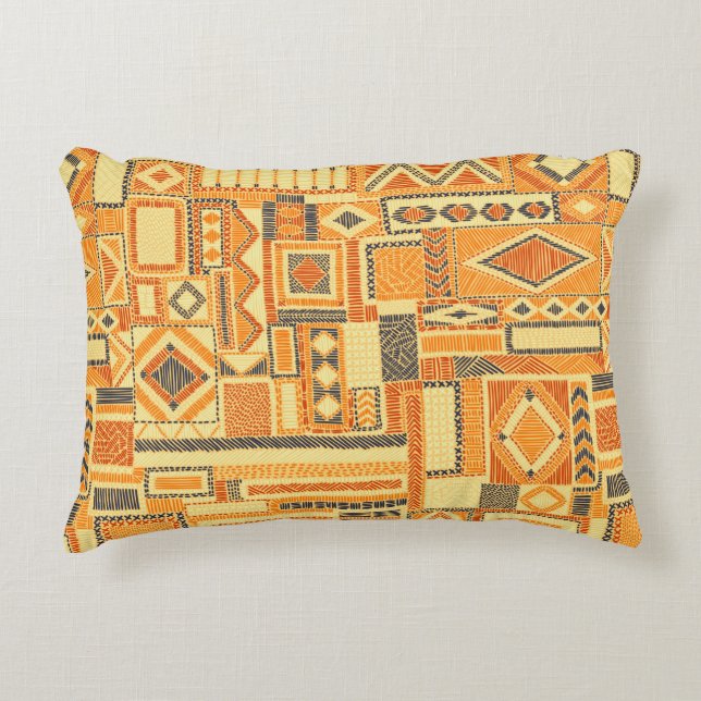 Embroidered seamless patchwork pattern. Bohemian o Accent Pillow (Front)