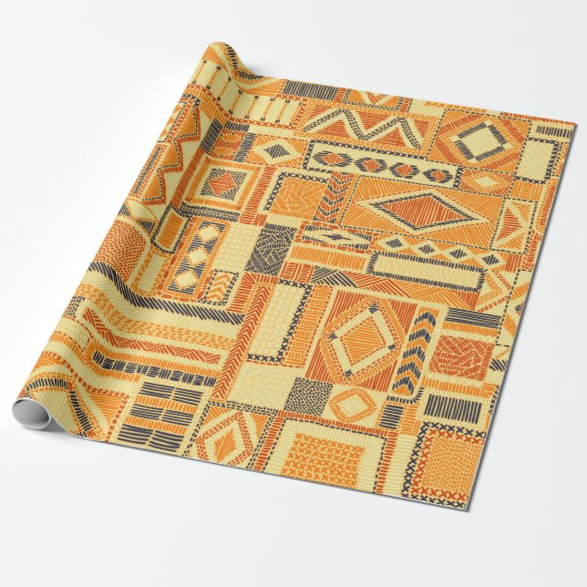 Embroidered seamless patchwork pattern. Bohemian o Wrapping Paper (Unrolled)
