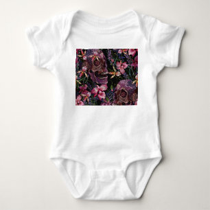 Embroidered Skull: Gothic Orchid Pattern Baby Bodysuit