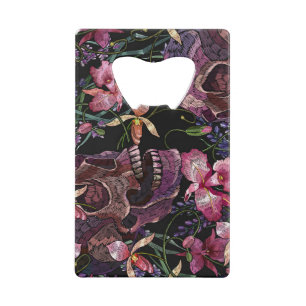 Embroidered Skull: Gothic Orchid Pattern Credit Card Bottle Opener