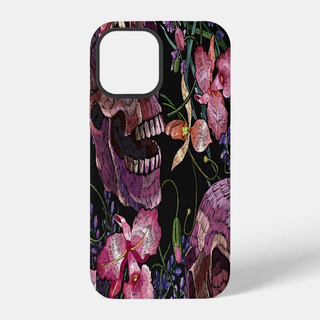 Embroidered Skull: Gothic Orchid Pattern iPhone Case (Back)