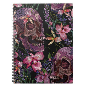Embroidered Skull: Gothic Orchid Pattern Notebook