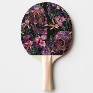 Embroidered Skull: Gothic Orchid Pattern Ping Pong Paddle