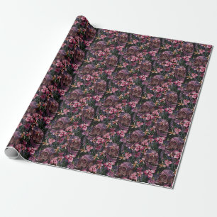Embroidered Skull: Gothic Orchid Pattern Wrapping Paper