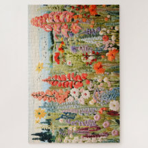 Embroidered Spring Wildflowers Jigsaw Puzzle
