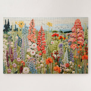 Embroidered Spring Wildflowers Jigsaw Puzzle