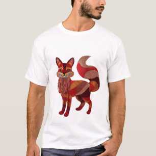 Embroidered-Style Fox Graphic T-Shirt - Vibrant Wi
