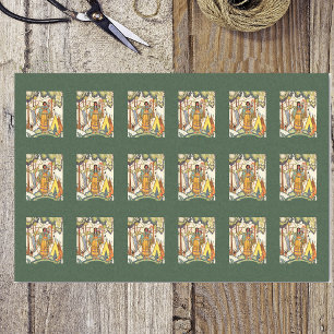 Embroidered Texture Indian Ladies in Forest Green Tissue Paper