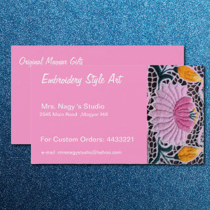 embroidered water lilly in kalocsai style business card