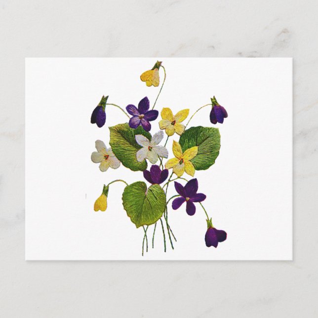 Embroidered White, Yellow and Purple Violets Postcard (Front)