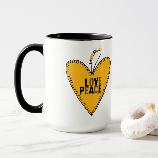 Embroidering Love & Peace • Yellow • Mug (With Donut)