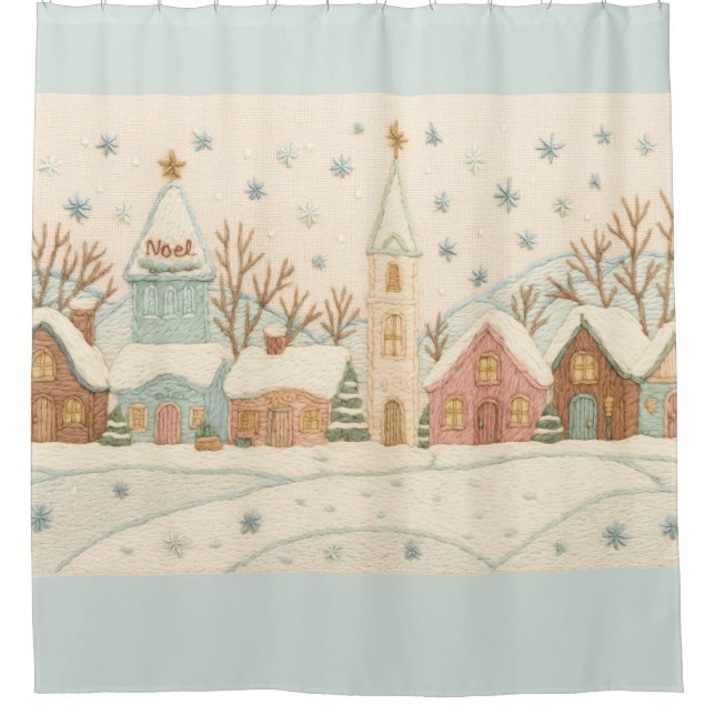 Embroidery Christmas Snowy Village Scene (Front)
