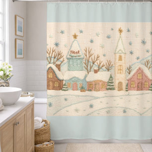 Embroidery Christmas Snowy Village Scene