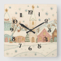 Embroidery Christmas Snowy Village Scene