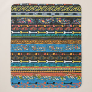 Embroidery colorful simplified ethnic feathers pat sherpa blanket