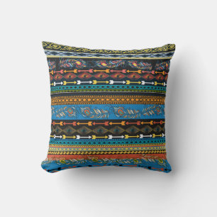 Embroidery colorful simplified ethnic feathers pat throw pillow