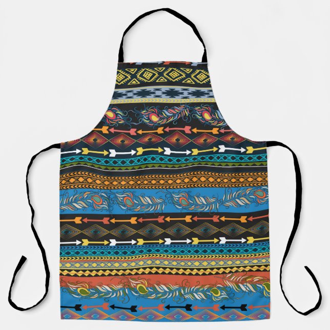 Embroidery colourful simplified ethnic feathers pa apron (Front)
